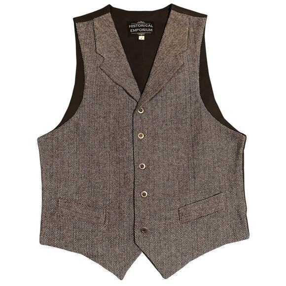 NWOT Historical Emporium Herringbone Vest Brown Small - Picture 1 of 6